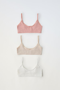 ZARA НАБОР ИЗ ТРЕХ ТОПОВ ИЗ РЕЛЬЕФНОЙ ТКАНИ, РАЗНОЦВЕТНЫЙ