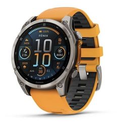 Garmin Fenix 8 47 мм AMOLED Sapphire – титановый корпус, оранжевый ремешок