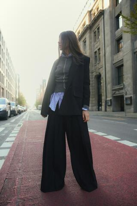 ZARA СВИТЕР ИЗ ТРИКОТАЖА С КОНТРАСТНОЙ ПОЛОСКОЙ, СЕРЫЙ С МЕЛАНЖЕВЫМ ЭФФЕКТОМ