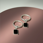 Серьги с подвесами прямоугольник с вишневым янтарем