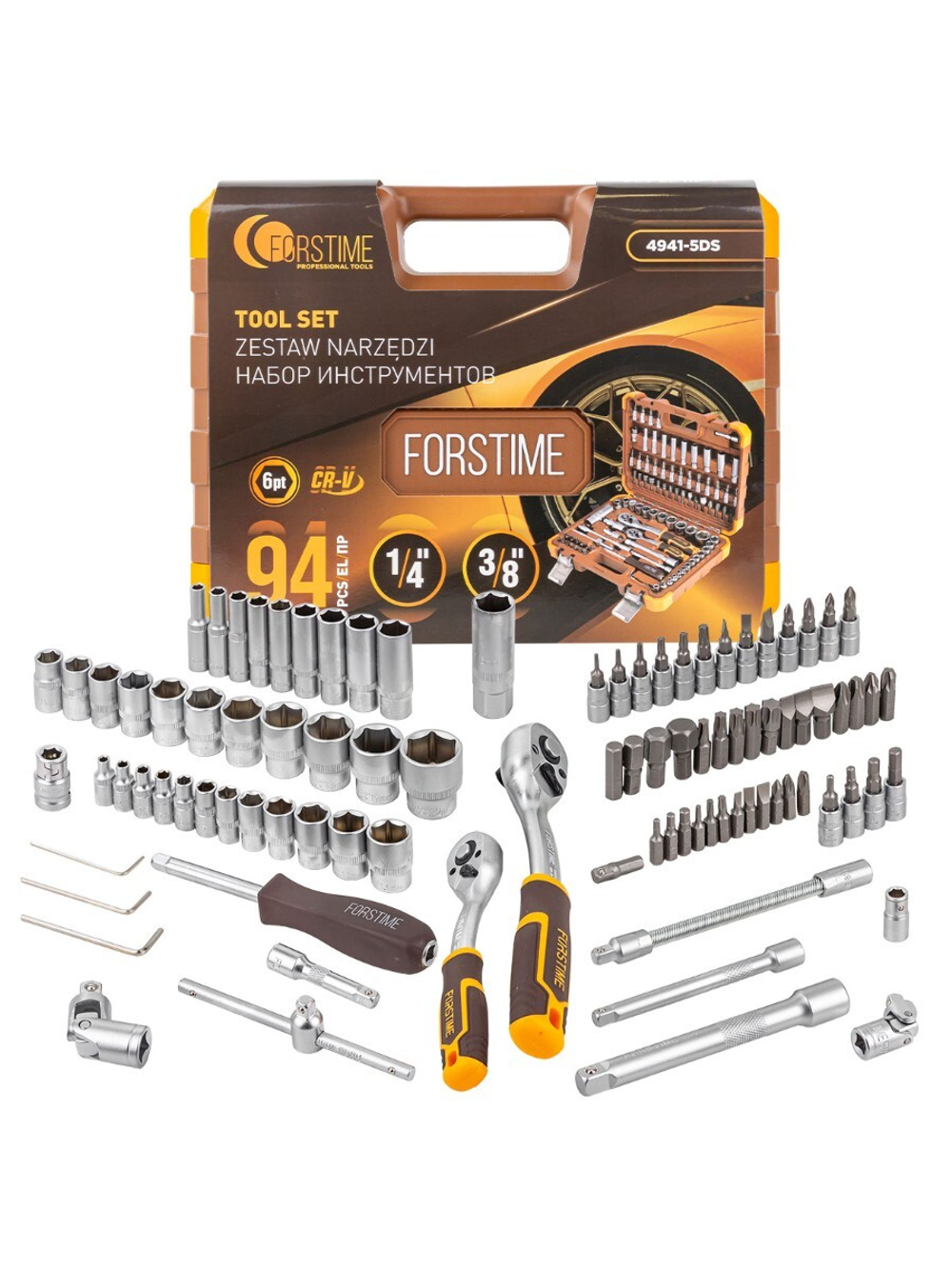 Набор инструментов 94 пр. 1/4''3/8''(6гр)(4-22мм) FORSTIME FT-4941-5DS-м