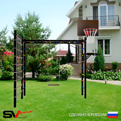 Уличная шведская стенка Sv Sport рукоход с комплектом турник прямой У5544К (Брусья/Деревянные/Щит баскет/Сетка)