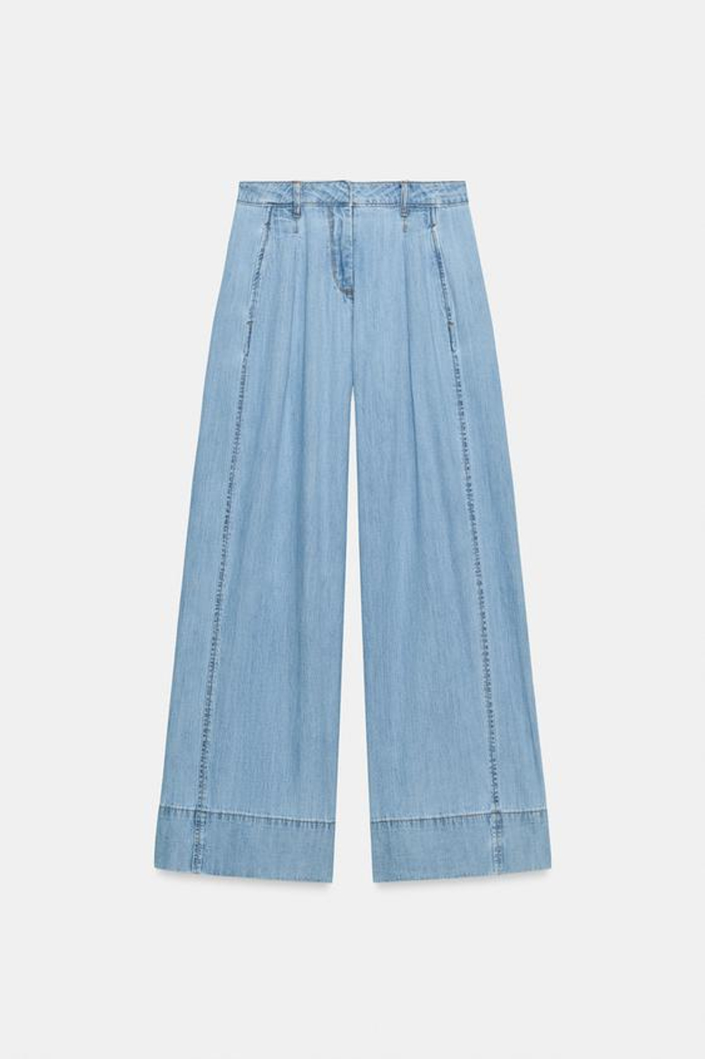 ZARA ДЖИНСЫ Z1975 WIDE LEG С ВЫСОКОЙ ПОСАДКОЙ И ЗАЩИПАМИ, ВЫЦВЕТШИЙ СИНИЙ