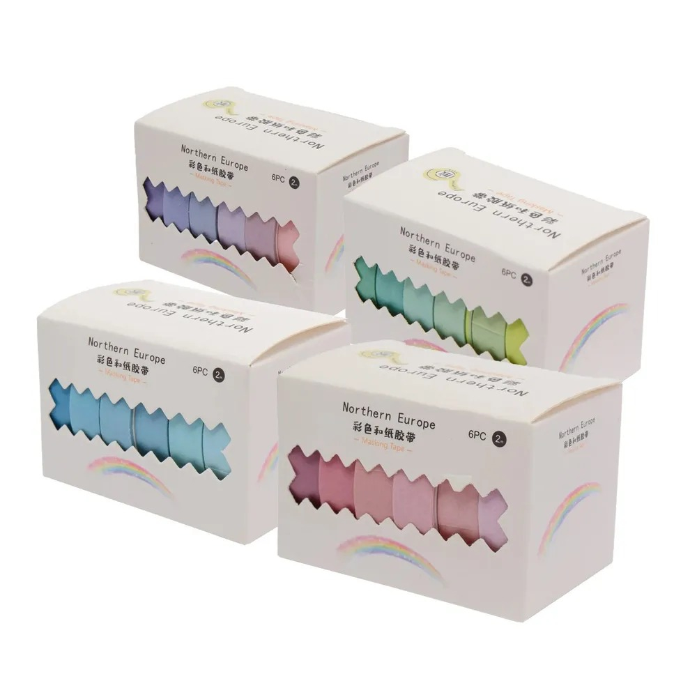 Декоративный скотч - 24 шт, узкая клейкая лента с рисунком для скрапбукинга, декора и творчества, цветные скотчи бумажные маленькие