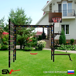 Уличная шведская стенка Sv Sport рукоход с комплектом турник прямой У5504К (Брусья/Стойка/Скамья/"Лодочка"/Щит баскет/Сетка)