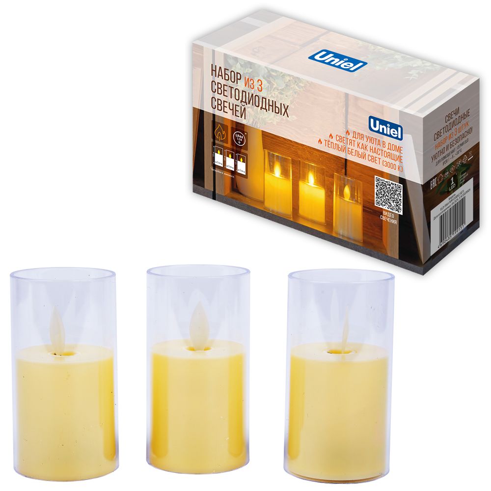 ULD-F064 WW CANDLE SET3 Фигура светодиодная Свеча на батарейках LR44 в-к. в составе набора из 3 штук. 1 светодиод. Теплый белый свет. TM Uniel