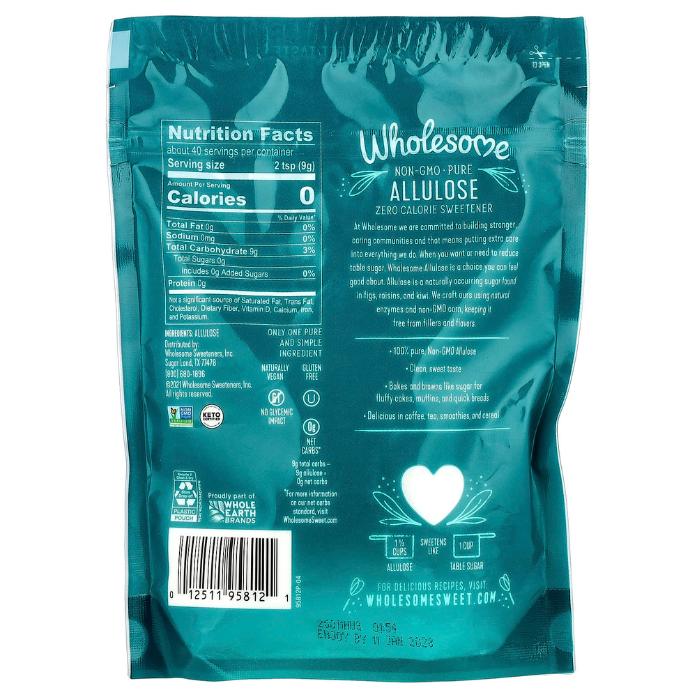 Wholesome Sweeteners, Allulose, низкокалорийный подсластитель, 340 г (12 унций)