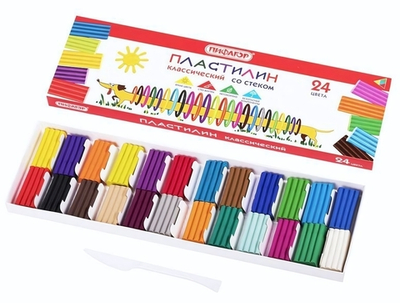 Пластилин классический 24 цвета 360г,со стеком "Веселая такса" (ПИФАГОР)