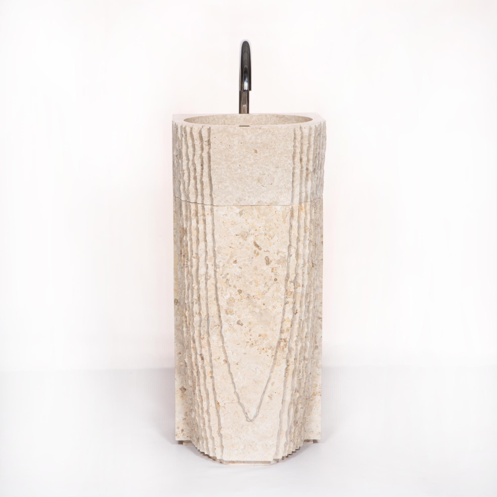 Раковина напольная из мрамора Pedestal Semi Marmo Cream MN-03220 (40*40*90 см)