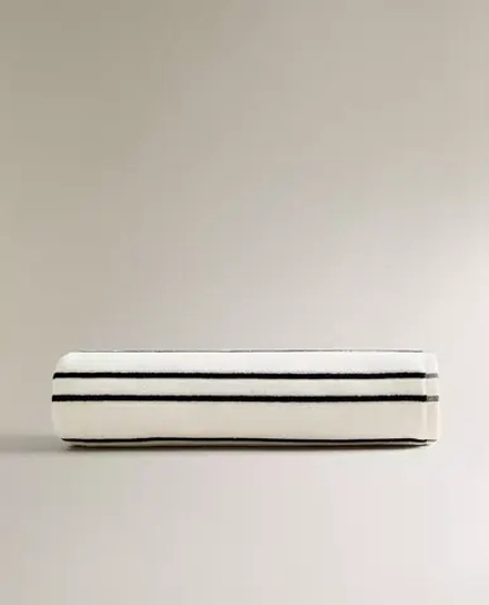 ZARA HOME ПЛЯЖНОЕ ПОЛОТЕНЦЕ В ТОНКУЮ ПОЛОСКУ, ЭКРЮ/ЧЕРНЫЙ