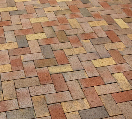 Feldhaus Klinker - P415KDF, Gala solea, красный-пестрый + желтые кирпичи, 200x100x52 - Клинкерная тротуарная брусчатка