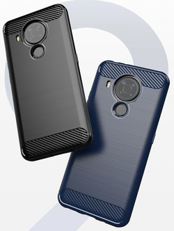 Мягкий чехол темного синего цвета для Nokia 5.4, серия Carbon (стиль карбон) от Caseport