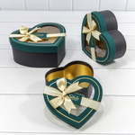 Коробка 22.2х19.5х9 см Набор 3 шт "Сердце" с бантом (Зеленый, Черный)