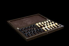 Шахматы из янтаря и мореного дуба в кейсе