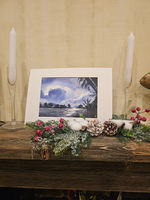 Картина авторская акварельная в паспарту 21*30 см на стену для интерьера "В окружении пальм"