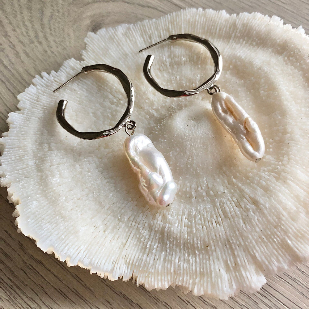 серьги-кольца с барочной жемчужиной 4038