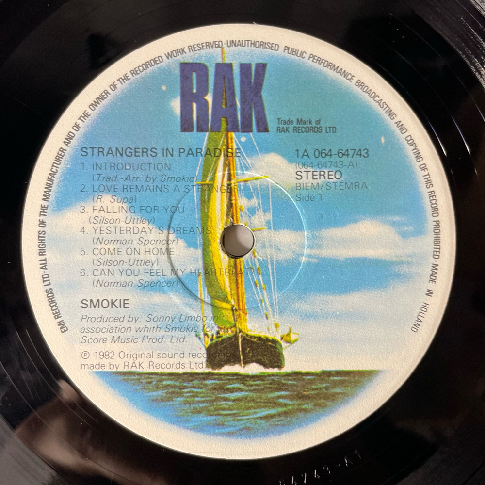 Винтажная виниловая пластинка LP Smokie, Smokey, Смоуки, Strangers In Paradise (Нидерланды 1982)