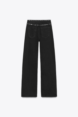 ZARA ДЖИНСЫ Z1975 STRAIGHT LONG-LENGTH С ВЫСОКОЙ ПОСАДКОЙ И ЗАКЛЕПКАМИ, ЧЕРНЫЙ