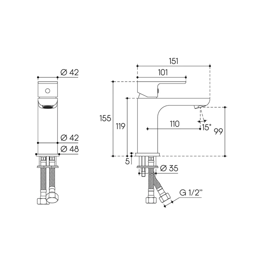 Смеситель для умывальника Aqueduto BASE M, хром