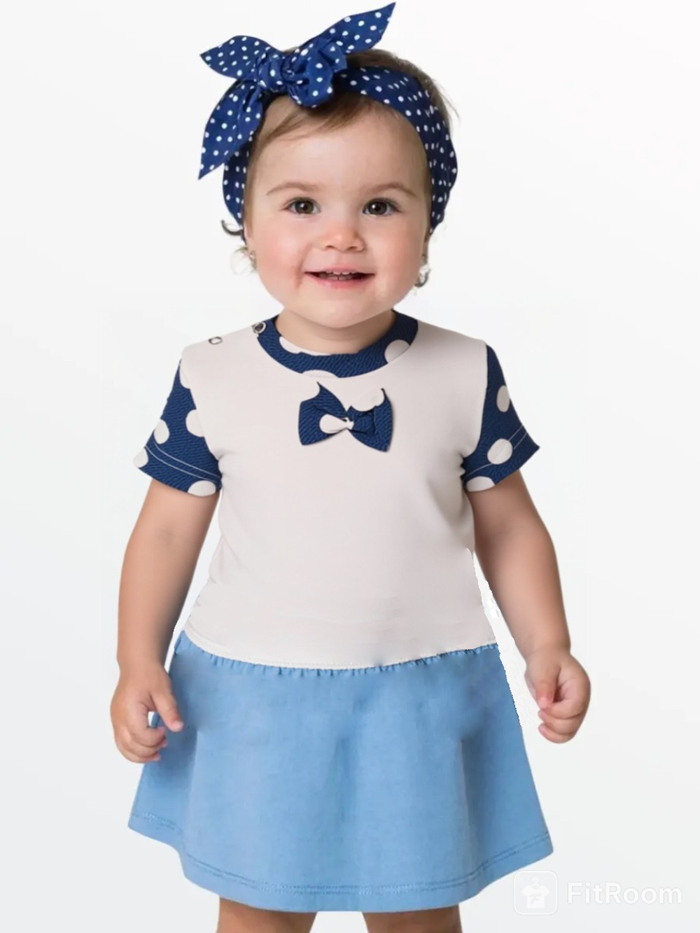 ФКБ Футболка ясельная с бантиком кулирка белый/горох на синем (86)