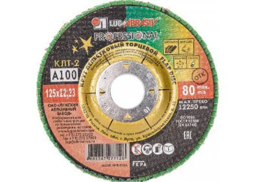 LUGA-KLT1-100 ЛУГА Круг лепестковый торцевой КЛТ1 125х22 зерно 100 (1)