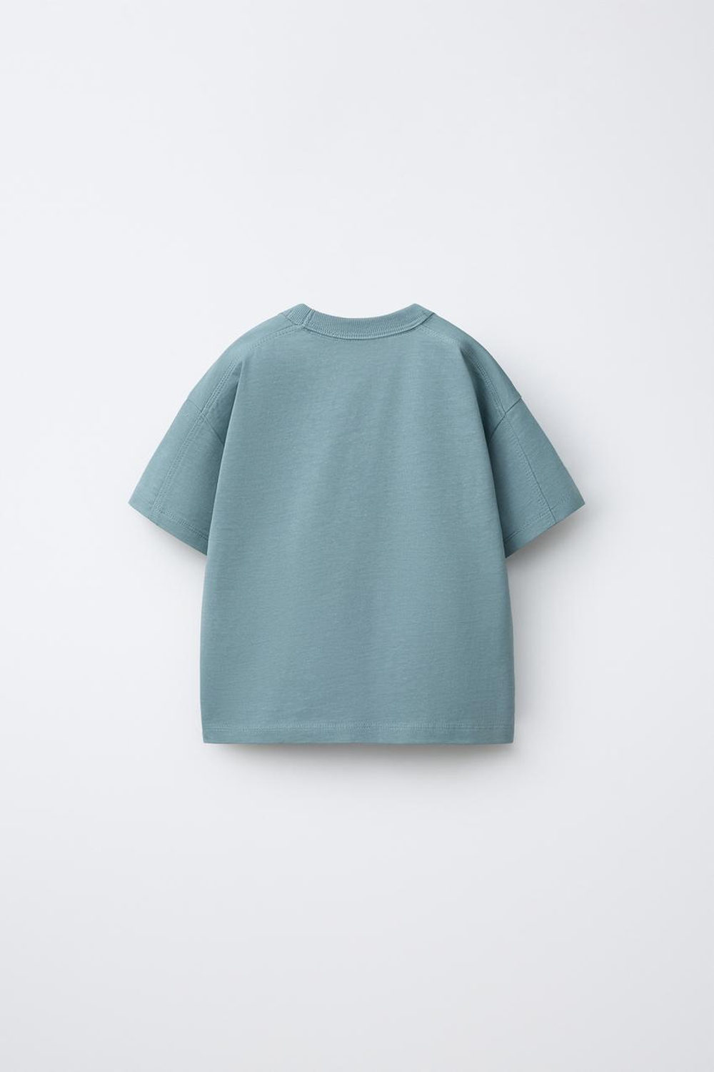 ZARA БАЗОВАЯ ФУТБОЛКА HEAVY WEIGHT, ЛИНЯЛЫЙ НЕФТЯНОЙ