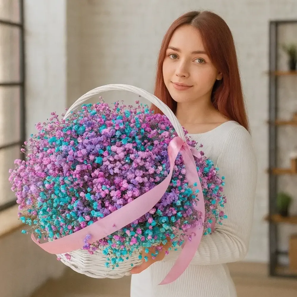 Корзина с гипсофилой «Радужное облако»