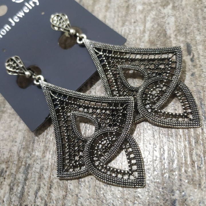 Серьги на англ.заст Bohemia Восторг узор филигрань металл античный серебристый