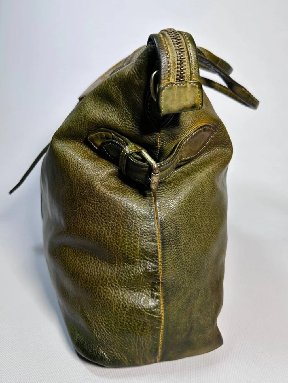 Женская премиальная горчично-оливковая сумка из натуральной кожи "Венеция"