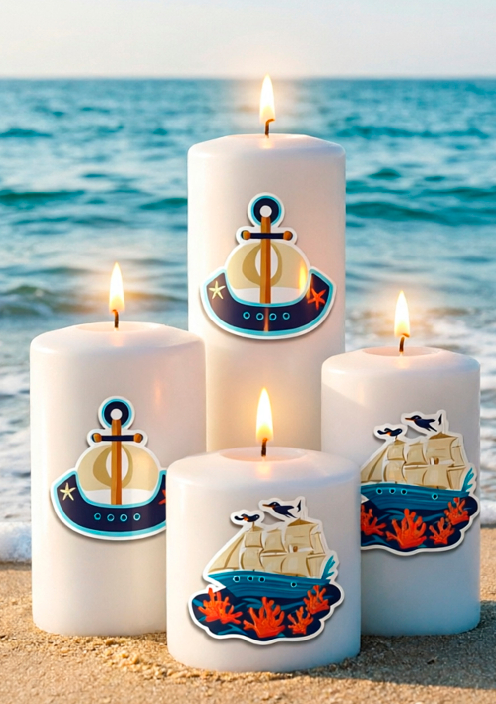 Трансфер переводной - декаль для свечей и гипса морская тематика 009 А5