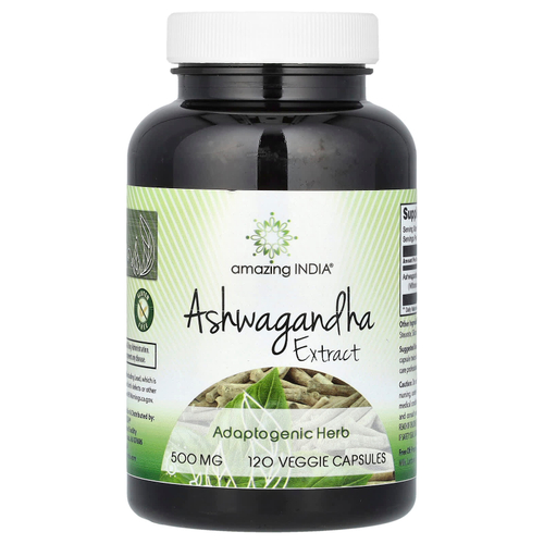 Amazing India, Экстракт ашваганды, 500 мг, 120 растительных капсул