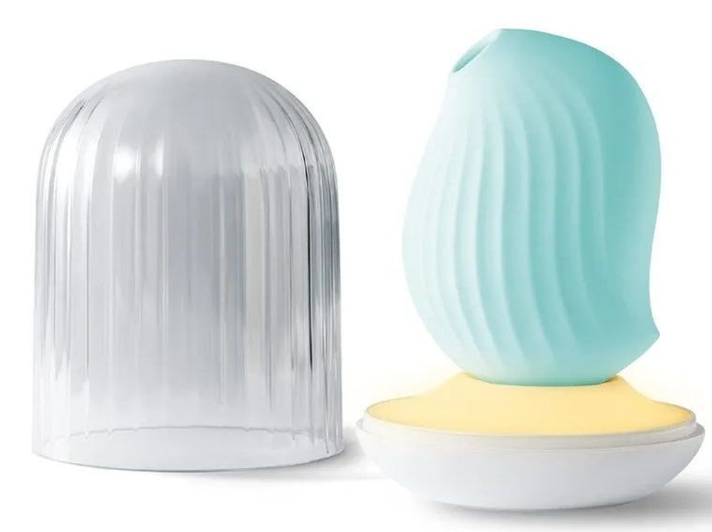 Голубой вакуум-волновой стимулятор с вибрацией и базой-ночником Cuddly Bird