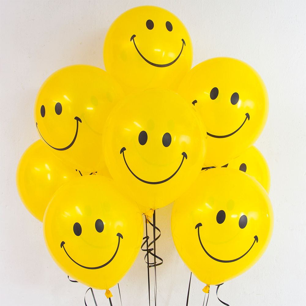 Шар (12''/30 см) Смайл, Желтый, пастель, 2 ст, 25 шт.