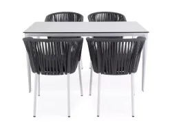 "Малага" обеденная группа на 4 персоны со стульями "Бордо", каркас белый, роуп серый