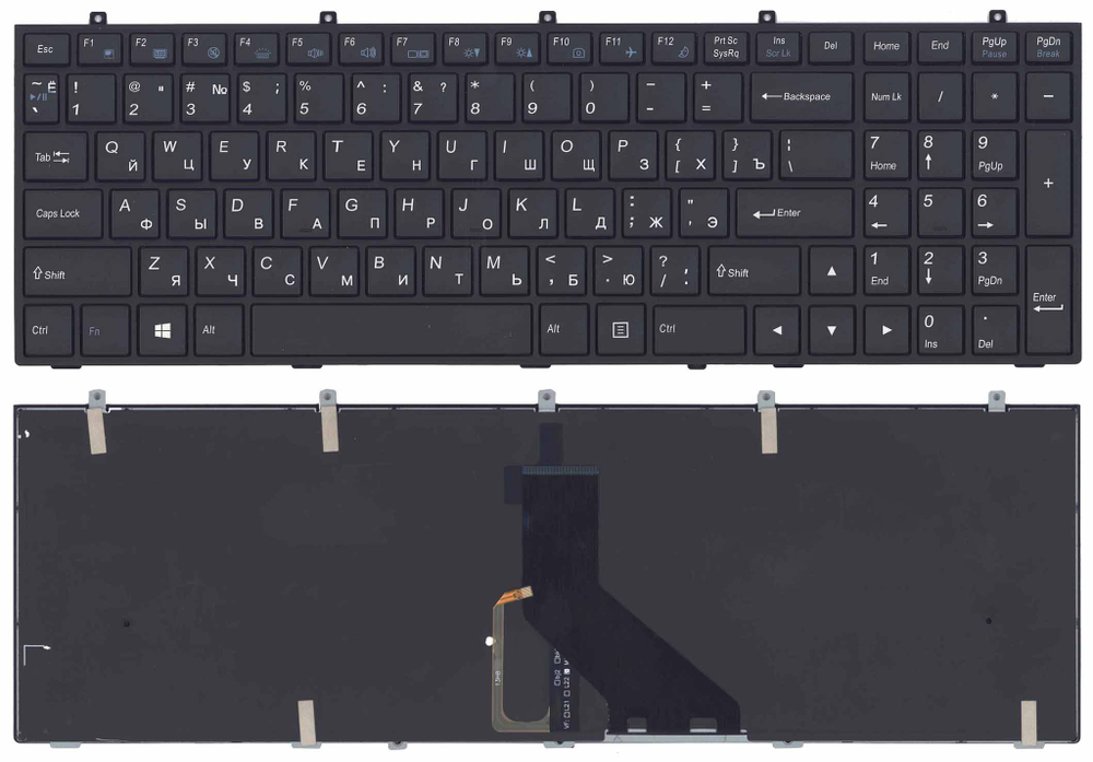 Клавиатура для ноутбука DNS Clevo W350 w370 черная c рамкой (плоский ENTER) подсветка