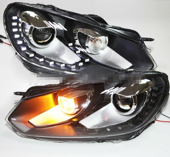 Передние фары Гольф 6 2008-2012 V5 Type [Комплект Л+П; светодиодные ходовые огни; электрокорректор]