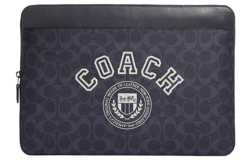 COACH Coated Canvas With Refined Calfskin Clutch Laptop Bag Large Women"s Denim & Chalk White