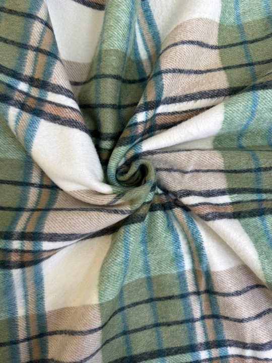 Костюмная принт клетка, молочн/беж, ворс