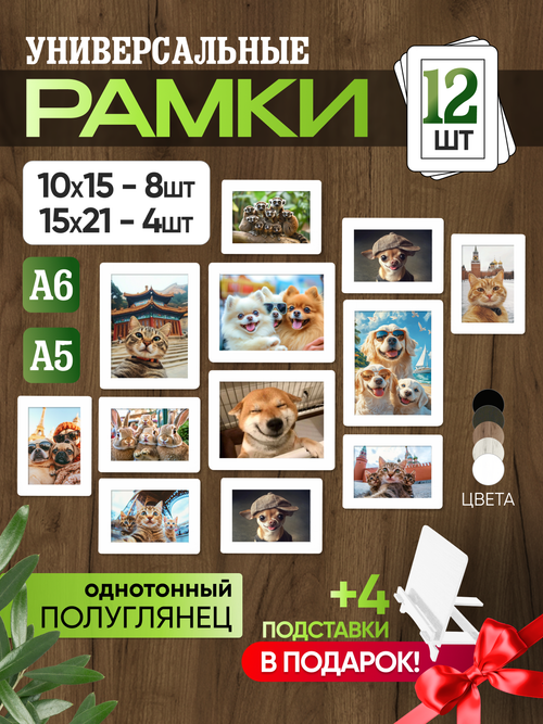 Набор фоторамок 12 в 1 (4шт -15*20см, 8 шт - 10*15см) Белый лак