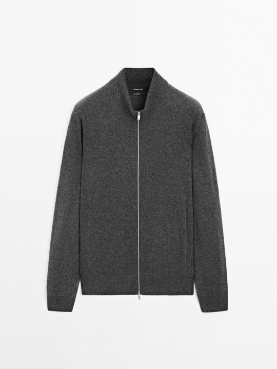Massimo Dutti Кашемировый кардиган на молнии, серый меланж