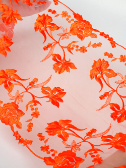 Вышивка на сетке оранжевая неэластичная ширина 22 см ОТРЕЗЫ