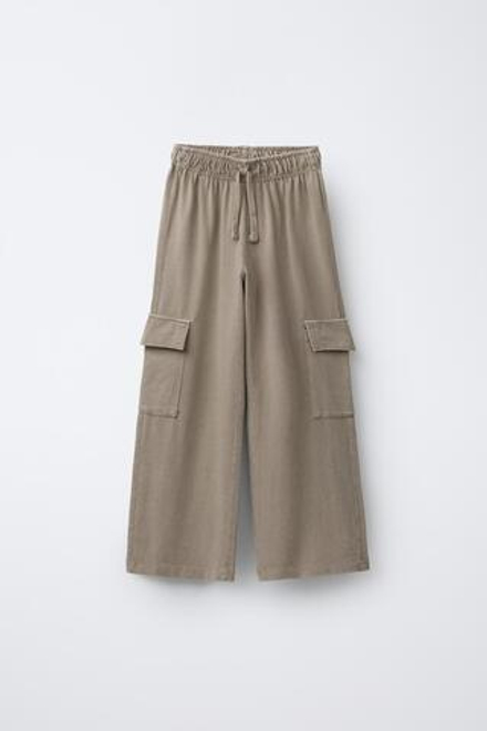 ZARA БРЮКИ WIDE LEG КАРГО С ЭФФЕКТОМ ПОТЕРТОСТИ, МЯГКИЙ КАШТАНОВЫЙ