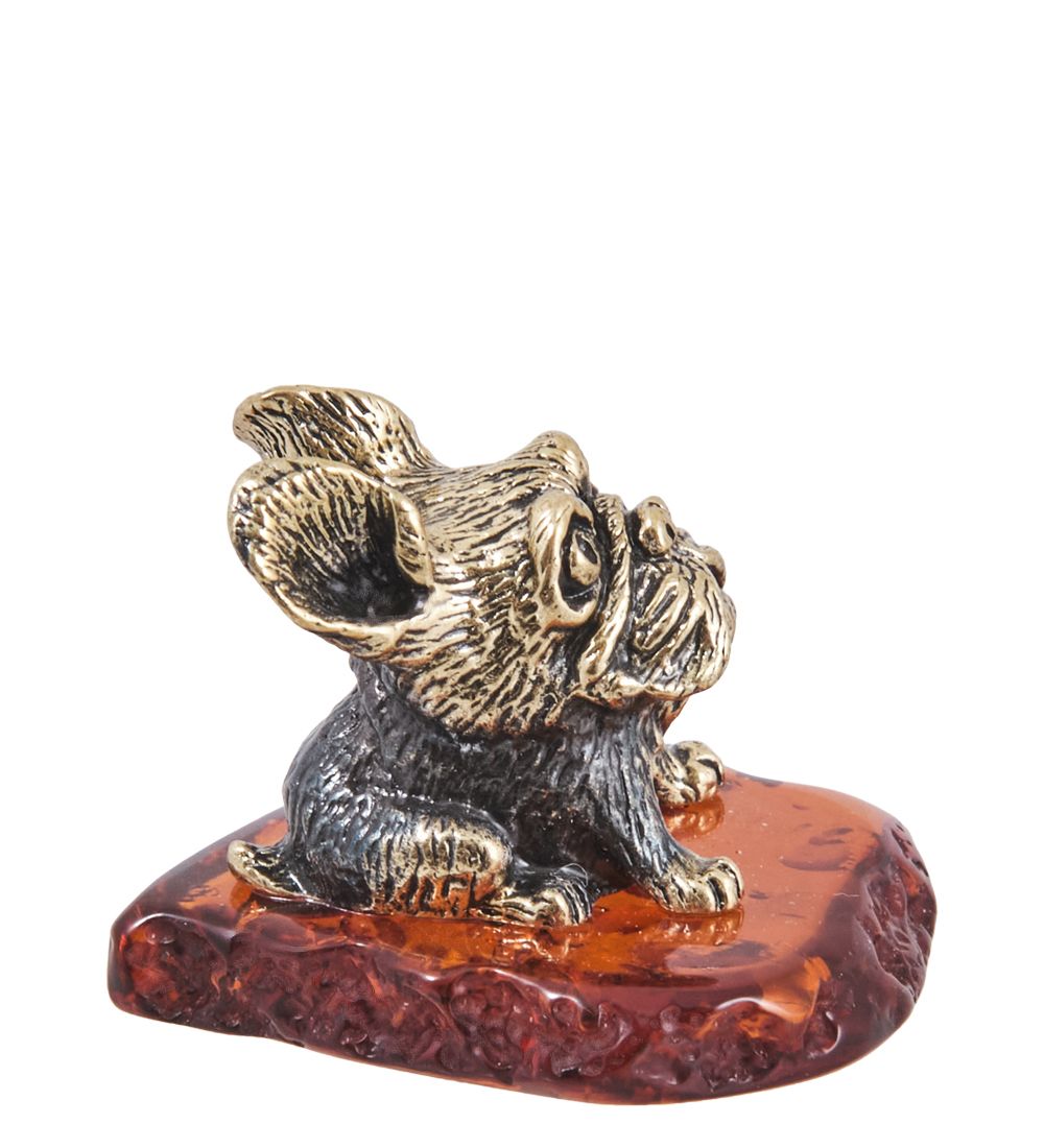 Народные промыслы AM-4027 Фигурка «Бульдожка» (латунь, янтарь)
