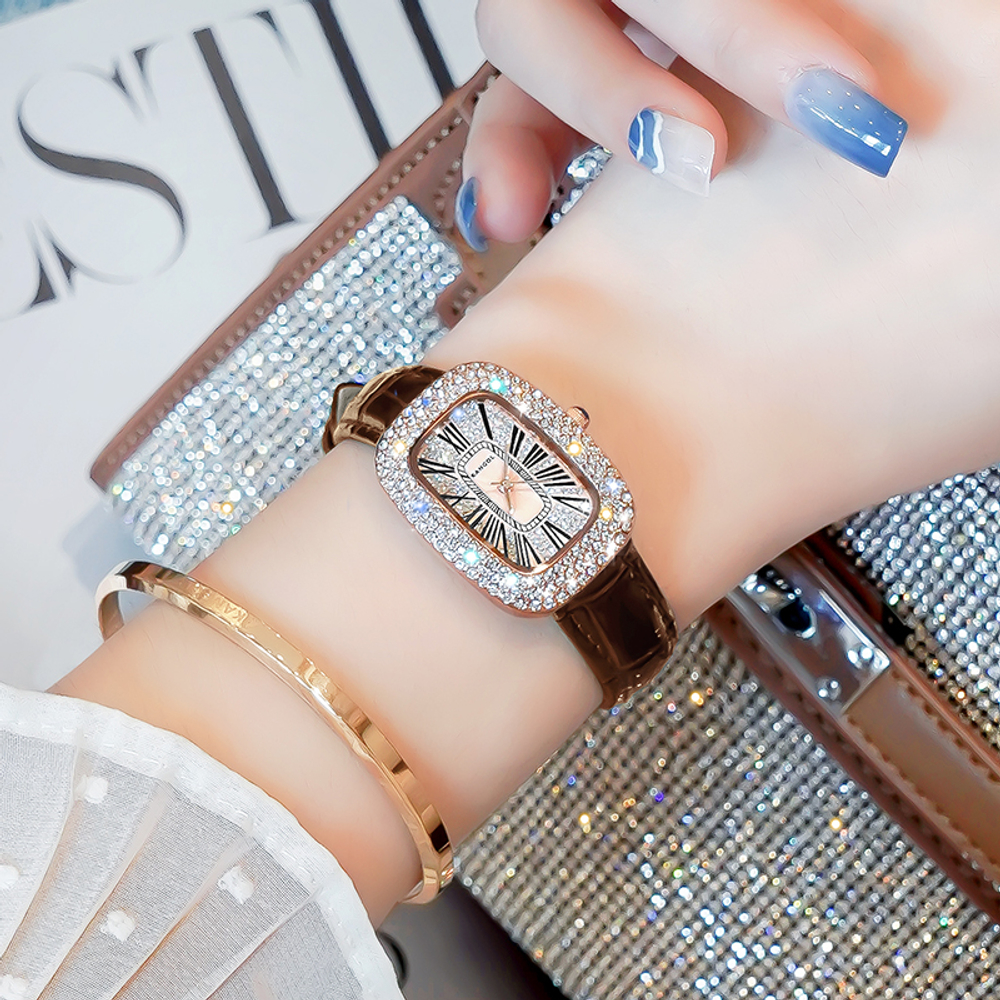 KANGOL Quartz Movement Genuine Leather Strap Watch Women"s Watch Gold Dial