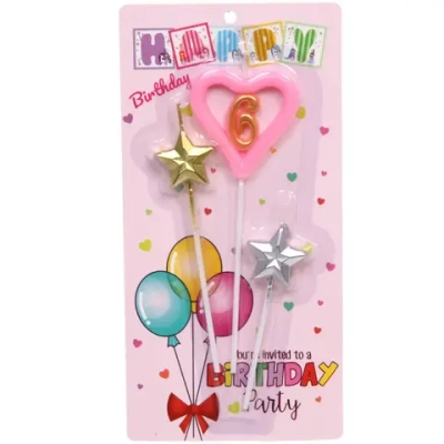 Свечи для торта Цифра Звёздный праздник «6», розовый