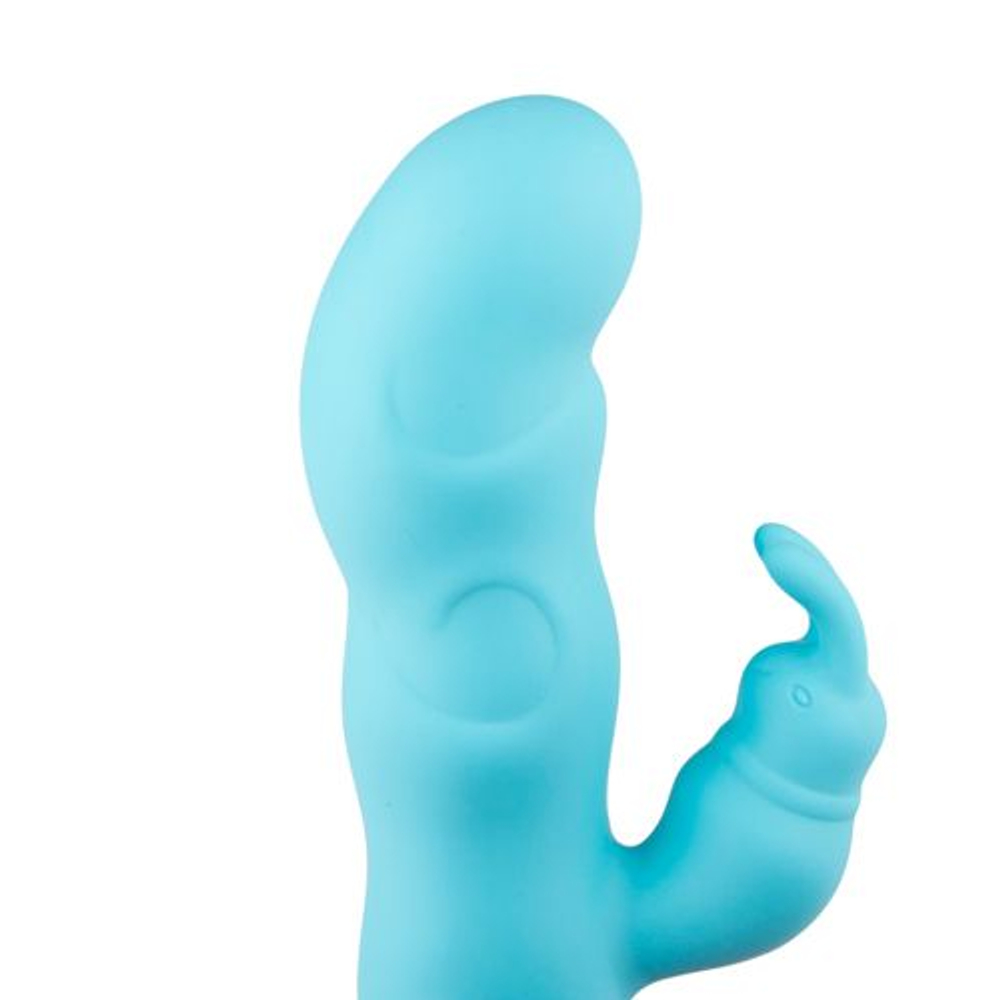Голубой вибратор Design for Climax с клиторальным кроликом - 17,5 см. (Цвет: голубой)