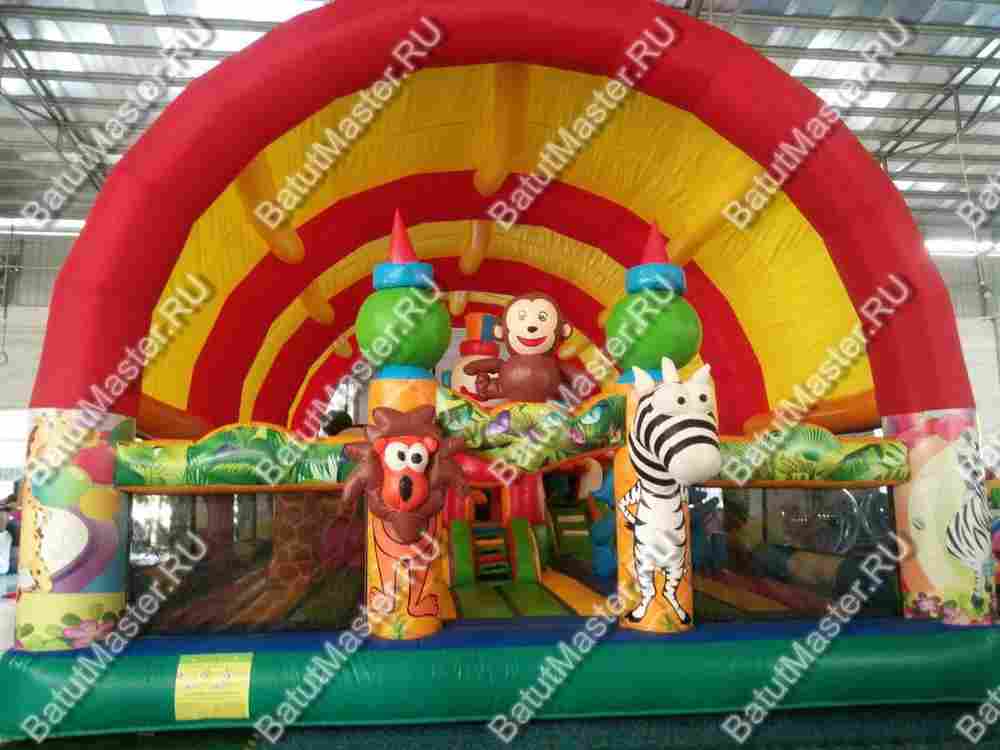 Коммерческий надувной батут "Зверята с крышей 2" 11*7*6 м