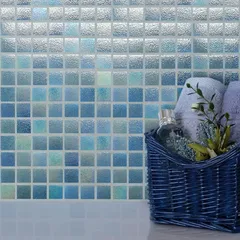STP-GN003-L Natural Мозаичная плитка из стекла Steppa зеленая голубая с перламутром