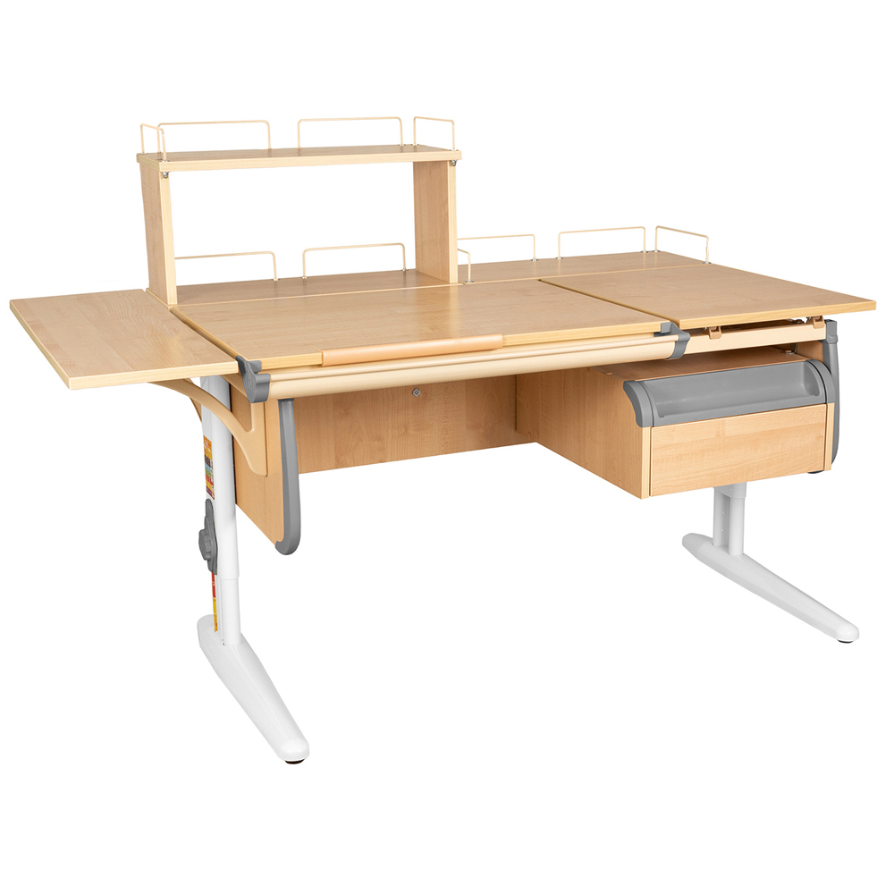 Растущая парта с навесной тумбой, задними и боковой полками Дэми СУТ 25-05-Б1Д1 (1500×880 мм)