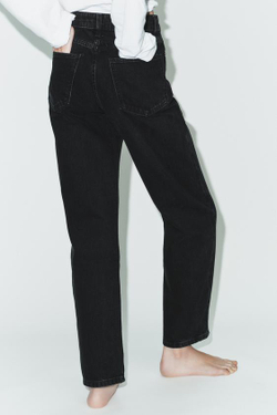 ZARA ДЖИНСЫ TRF MOM FIT С ВЫСОКОЙ ПОСАДКОЙ, ЧЕРНЫЙ
